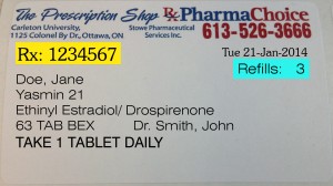 The yellow highlighted section is your prescription number; the blue highlighted section is the number of refills you have (if 0, you need a new prescription.)